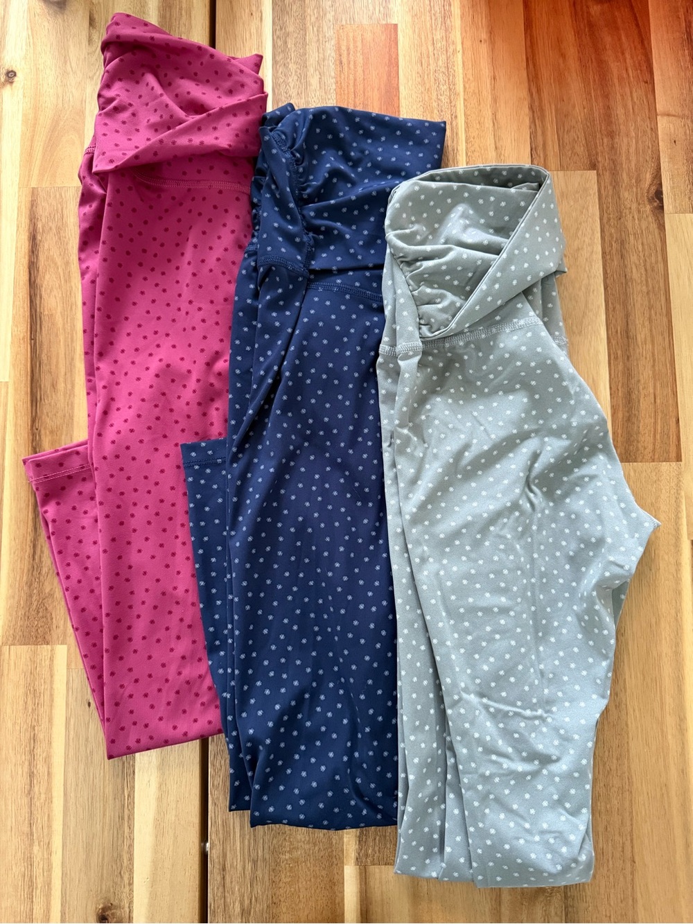 Women’s Polka Dot Nike Leggings - Bundle of three: pink, navy and gray (size S)